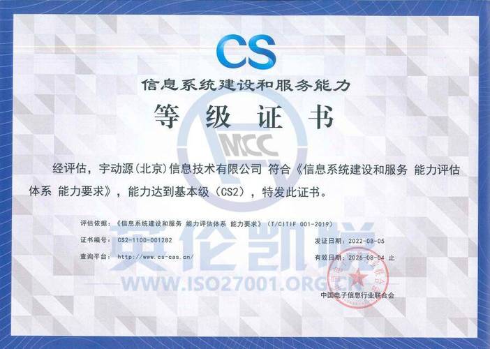 祝賀宇動源取得信息系統(tǒng)建設(shè)和服務(wù)能力cs2級